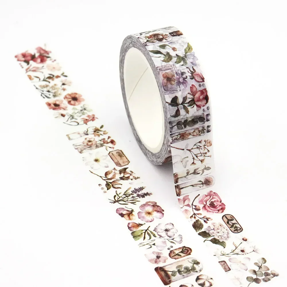 NEW 1PC 15mm x 10m Floral Leaves Colourful Tape Masking Adhesive Washi Tapes office supplies scrapbooking stationary tapes