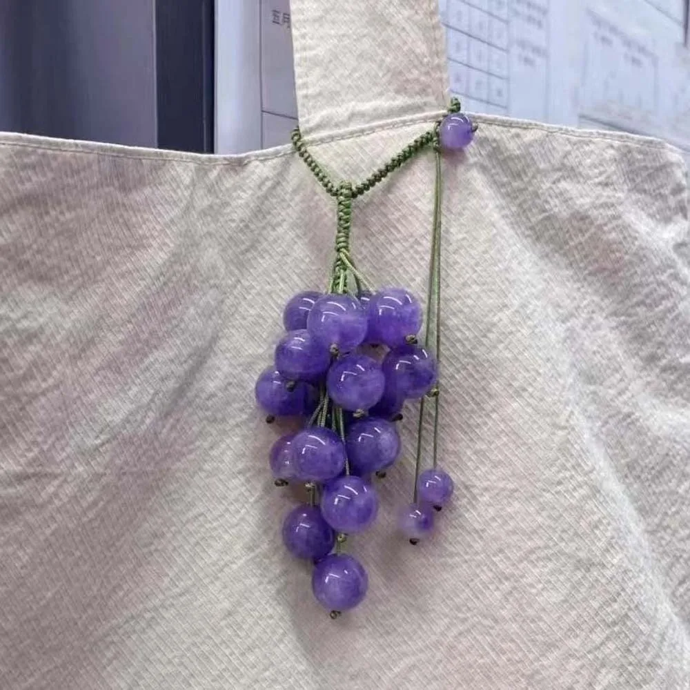 

Elegant Grape Cluster Pendant Alloy Purple Crystal Grape Phone Chain Flower Polyester Gradient Beads Woven Pendant