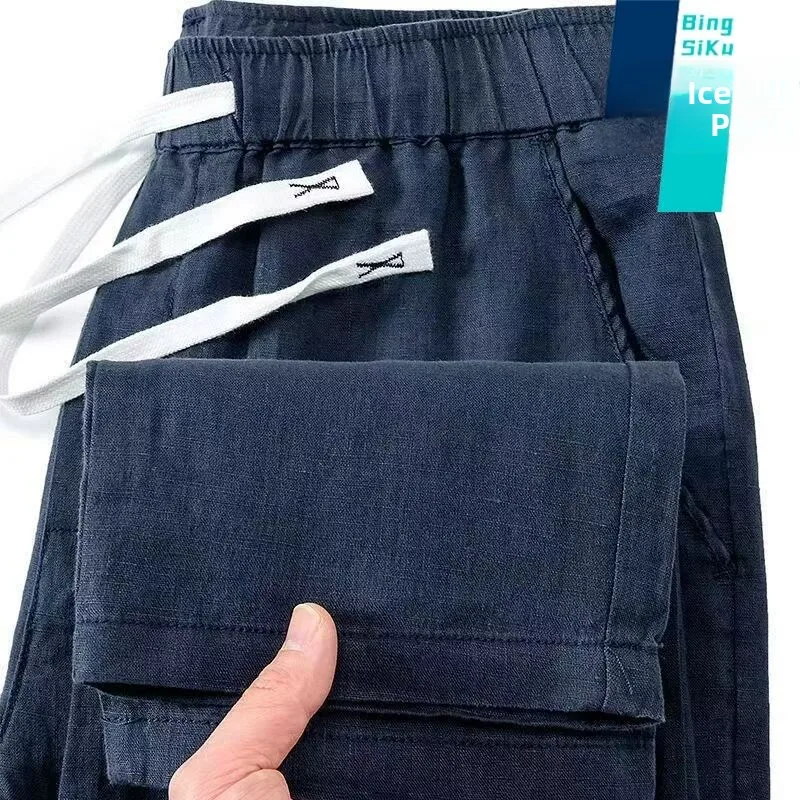 

Men's Summer Thin Cotton Linen Straight Leg Pants Casual Loose Wear Resistant Breathable Loose Waist Long Trousers for Work