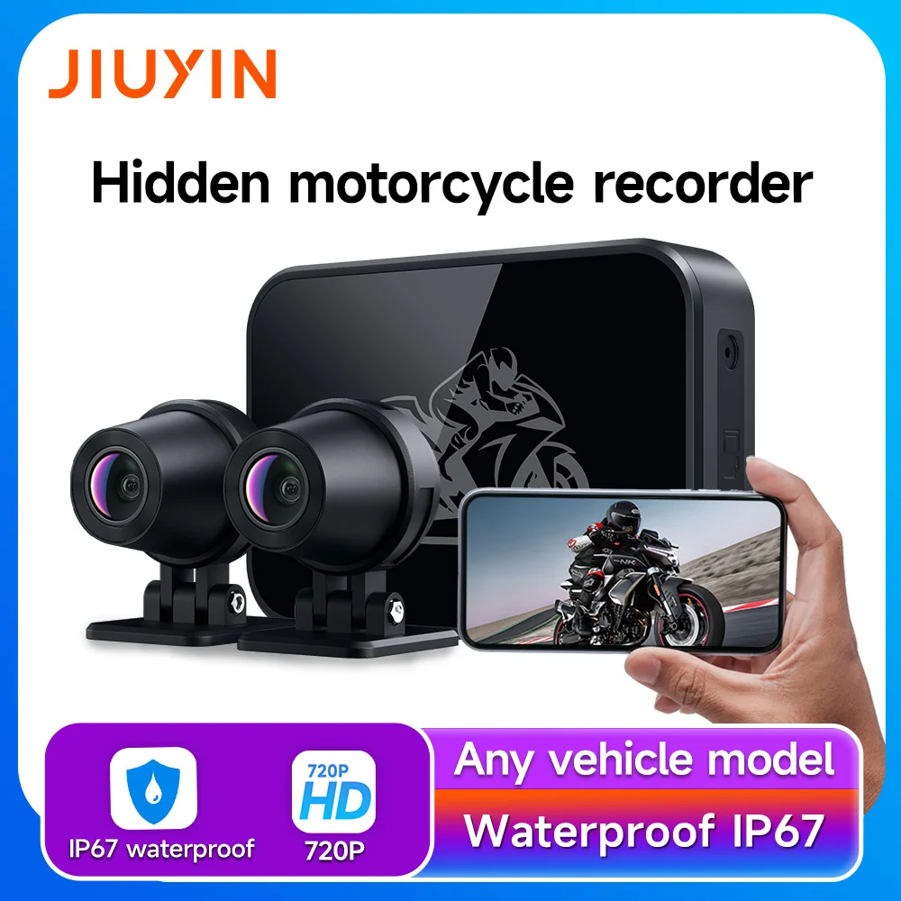 JIUYIN الذكية الاتصال عمل كاميرا مسجل الأمامي والخلفي دراجة نارية المزدوج DVR واي فاي مقاوم للماء دراجة نارية داش كام