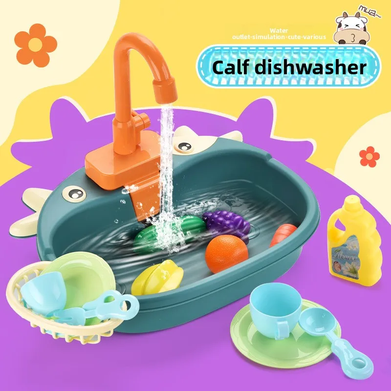 Rana per bambini Lavastoviglie Vitello Bacino di verdure Presa di circolazione elettrica Tavolo da lavaggio Casa da gioco Giocattoli interattivi