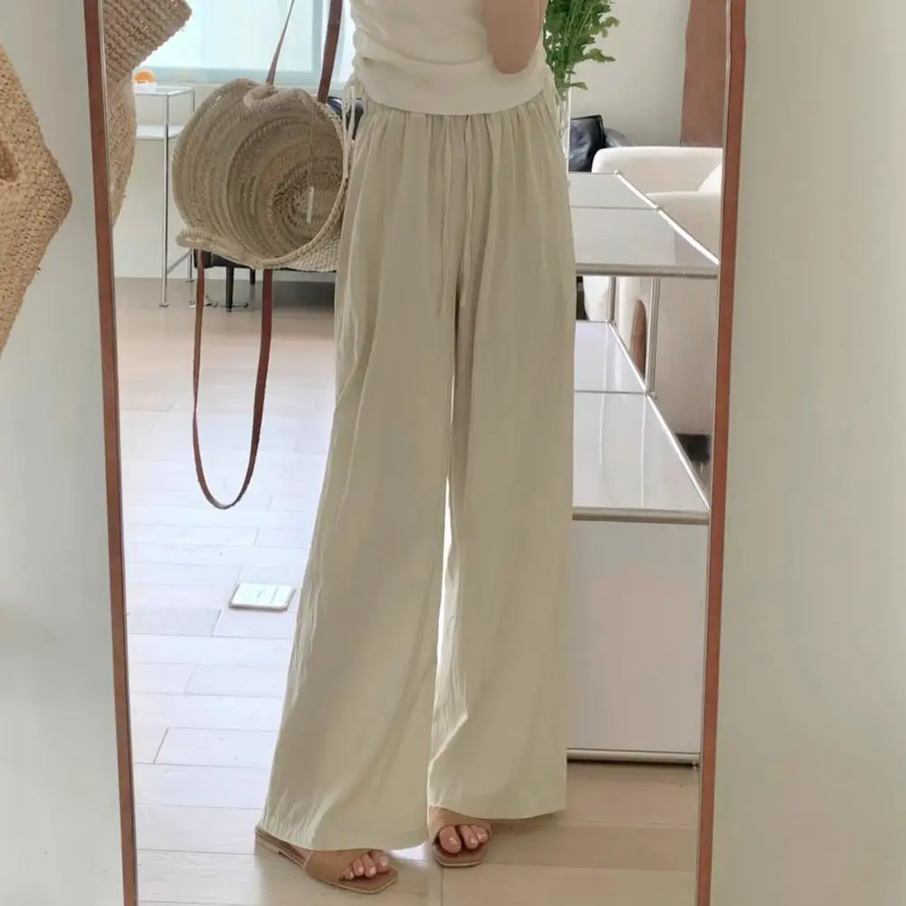 

Women High Waist Wide Leg Pants Stylish Women's Elastic High Waist Drawstring Pants Solid Color Straight Wide Leg for Casual