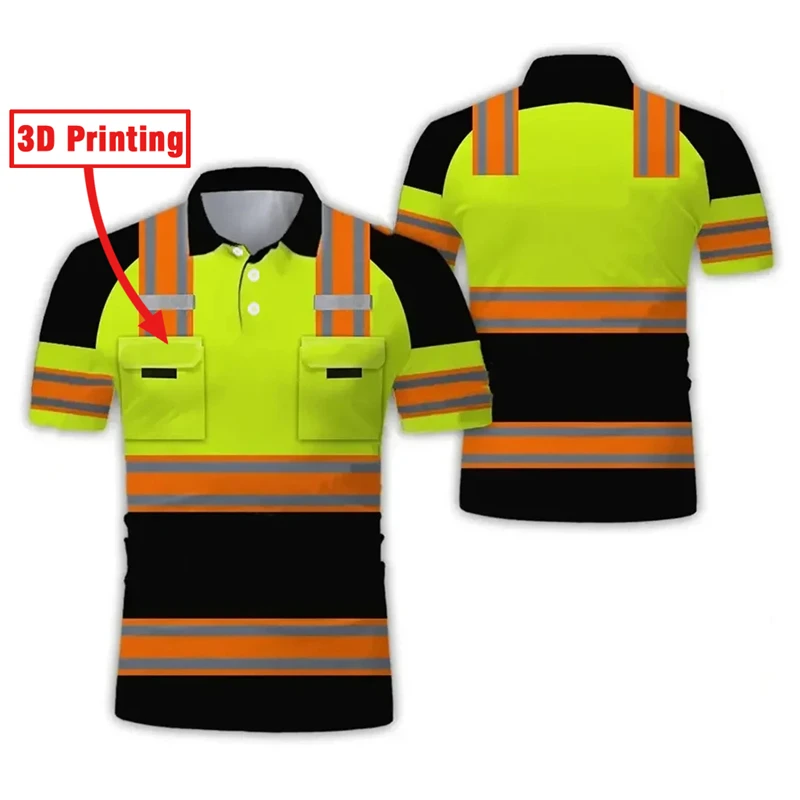 Project Work Uniforms Excavator 3D Printed Oversized Man Polo Shirt Short Sleeve Top Tee Breathable Uniform Workwear Safety Tops