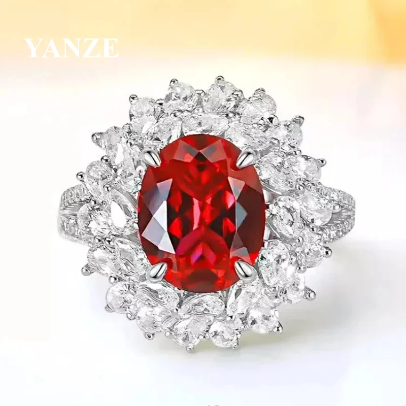 

8*10mm Lab Grown Ruby Ring For Women 925 Sterling Silver 18k Gold Plated Ring