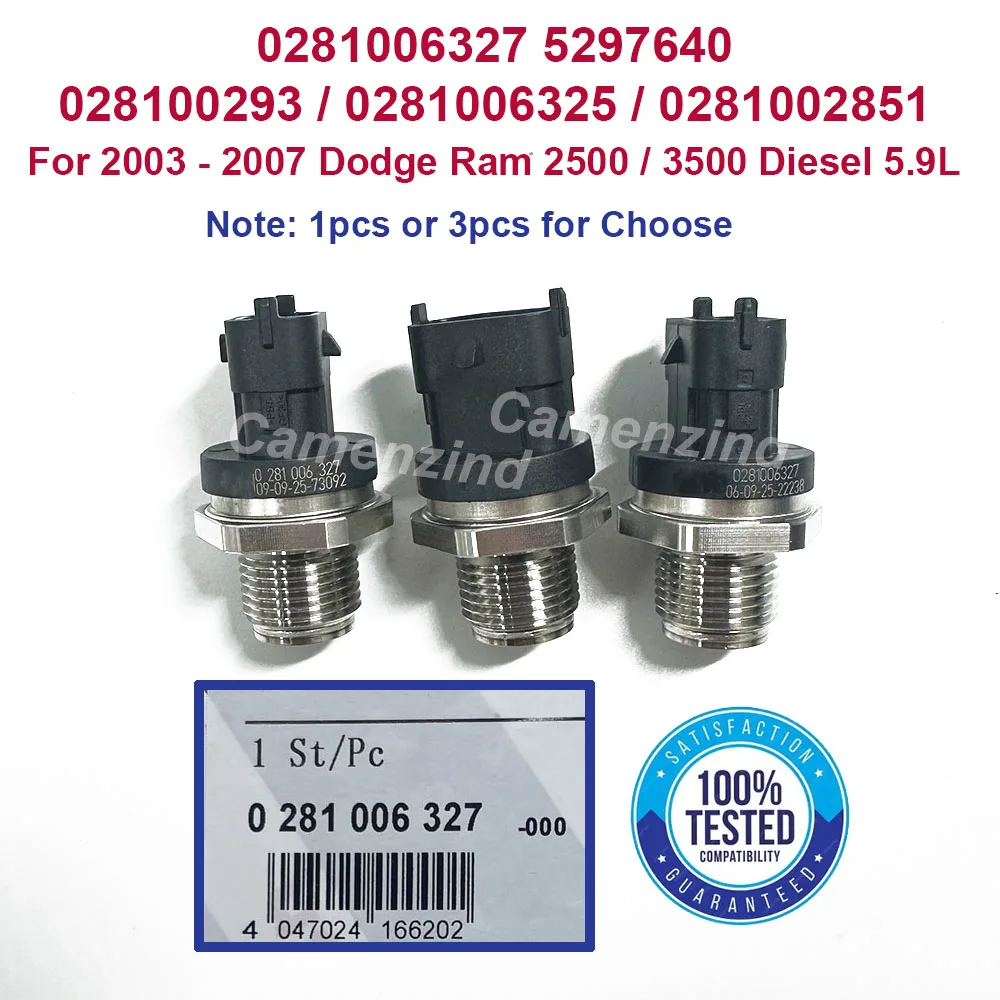 Sensor de presión del riel de combustible diésel, 1/3 unidades, para Dodge Ram 2500/3500 diésel 5.9L 2003-2007, 0281006327, 5297640, 0281006325, 0281002851