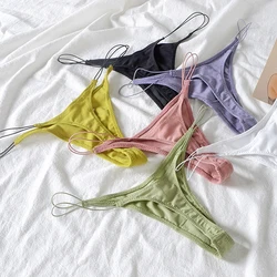 Women's Sexy Low Waist Fine Hanging T Panties Pure Color Cotton Breathable Thong G Word Panties