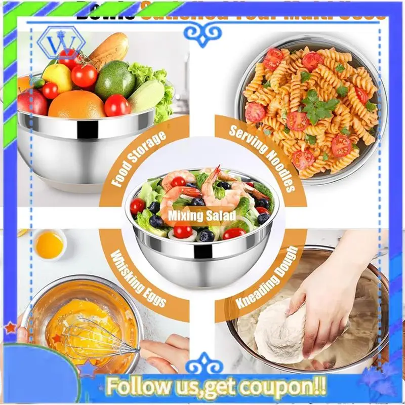 

A55P-Stainless Steel For Salad Storage Mixing Bowl Kit, 6-Piece Khaki Color Set Including Lid, 3 Grater Tools Attachment