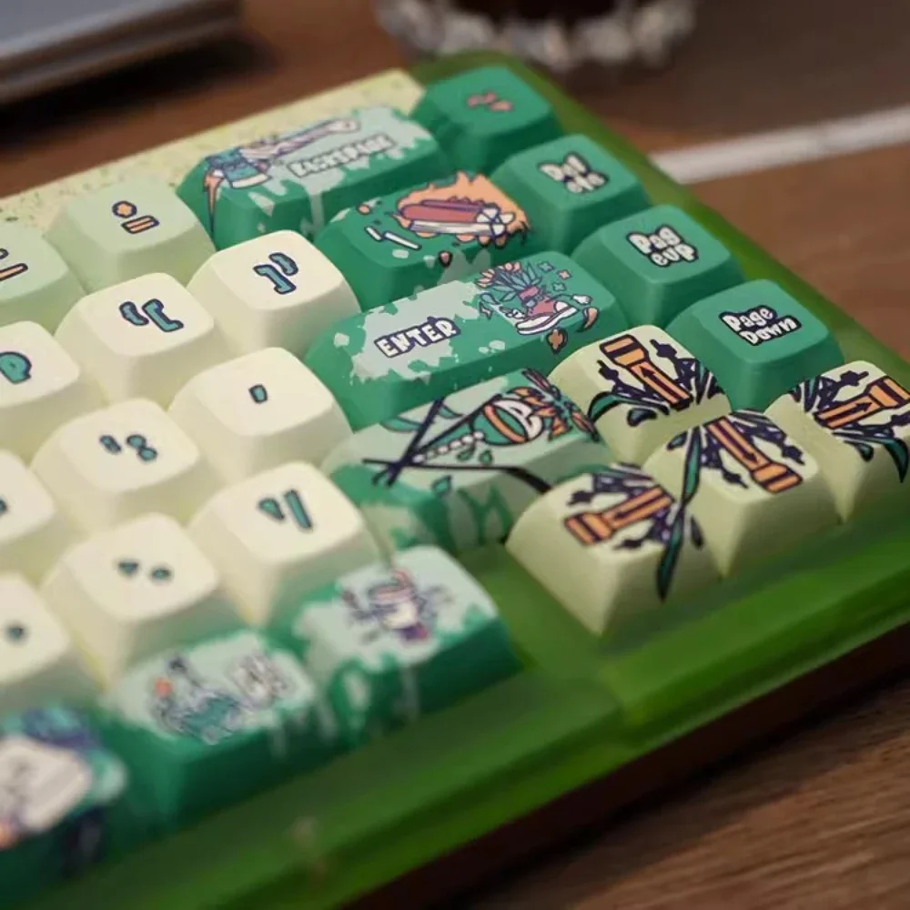 

139Keys Green Keycap Illustration Hand-Painted Cartoon Spring Camping Theme Keycaps Sublimation Set XDA Height PBT DIY Keycaps