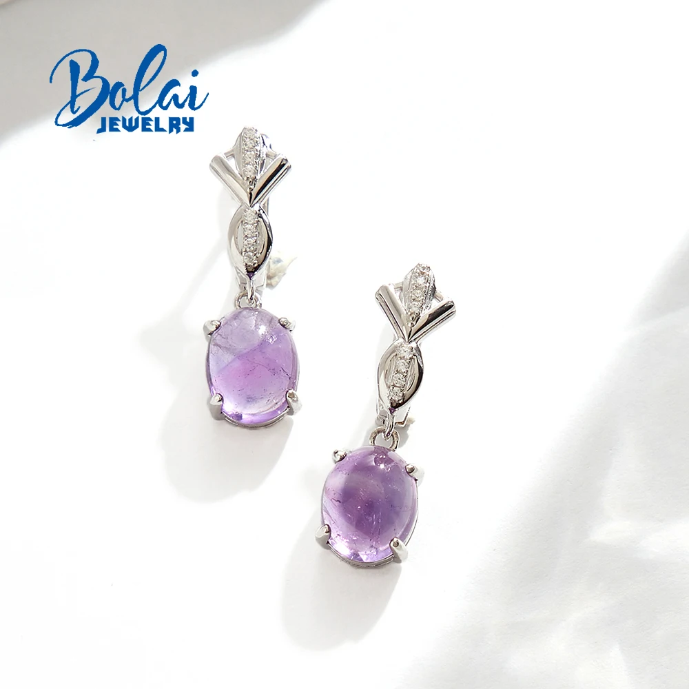 

Элегантные женские серьги из стерлингового серебра 925 пробы с натуральным аметистом, овальные 8*10 мм, драгоценные камни, ювелирные изделия для женщин, подарки на день рождения