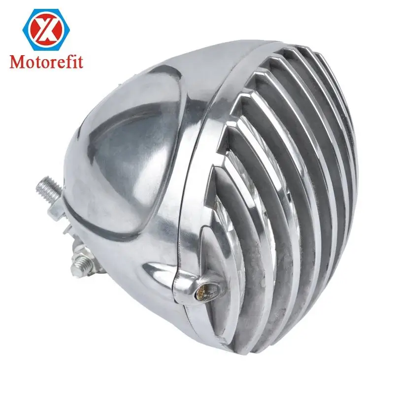 5 inch Amber Bullet Halogen Motorcycle Headlight With Grille for Bobber Cafe Racer Cruiser Vintage Style (Chrome)