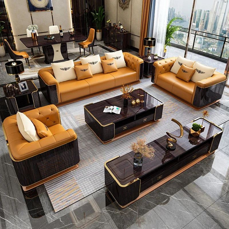 

z High-end Italian design Modern home furniture Modular large villa living room Luxury leather combination sofa