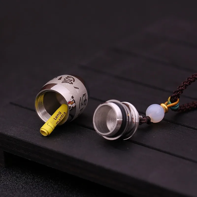 Chinese Style Six True Words Openable Hollow Lucky Blessing Pendant Necklace Stainless Steel Mini Pill Box Good Luck Fortune Amu - view 4