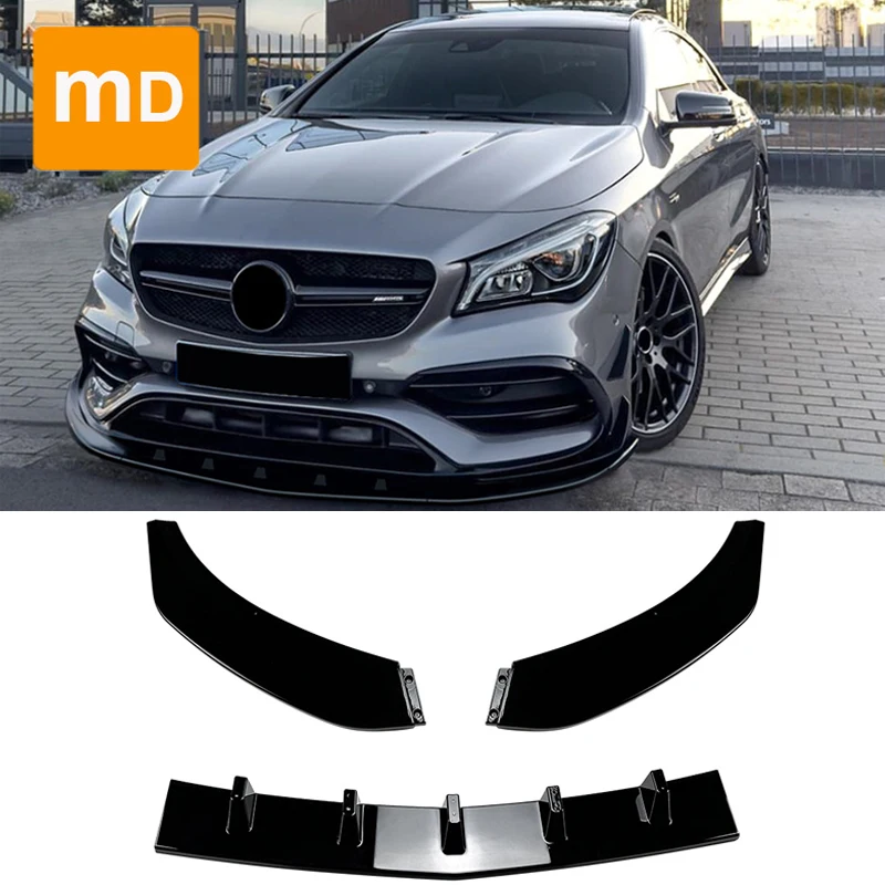 Gloss Black Front Bumper Lip Diffuser Spoiler Splitter Guards For Mercedes Benz CLA Class C117 2016-2019 CLA200 260 CLA45 AMG