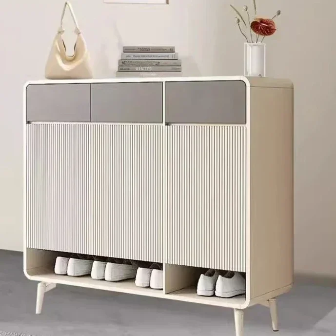 Light Luxury Organizer Shoe Cabinet Drawer Type Storage Wood Door Cream Style Double-sided Multi-function Living Furniture