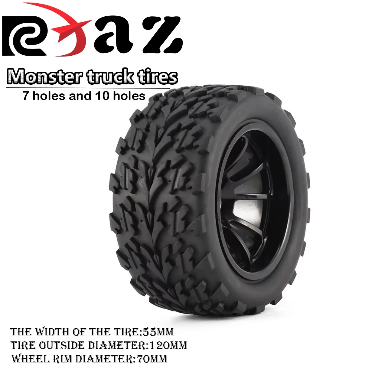 

RCXAZ 4pc 1/10 Dirt Bike Monster Truck Tire 55*115MM Plastic Rim Rubber Tire for HSP HPI 94108 94111 94188