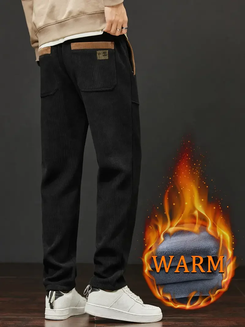 Winter Thickened Fleece Men\'s Pants Warm Casual Embroidery Letter Fleece Liner Thick Trousers Outdoor Thermal Warm Sweatpants