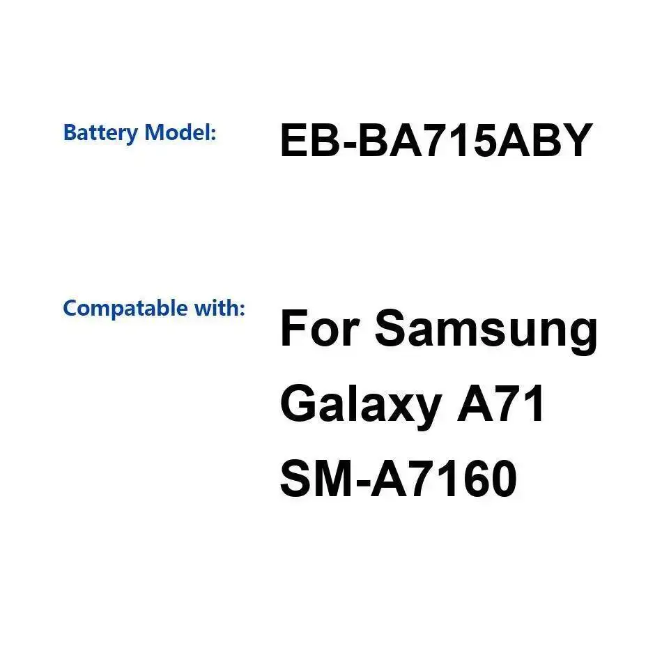 

Легкий аккумулятор для мобильного телефона с быстрой зарядкой для Samsung Galaxy A71 SM-A7160 4500 мАч EB-BA715ABY