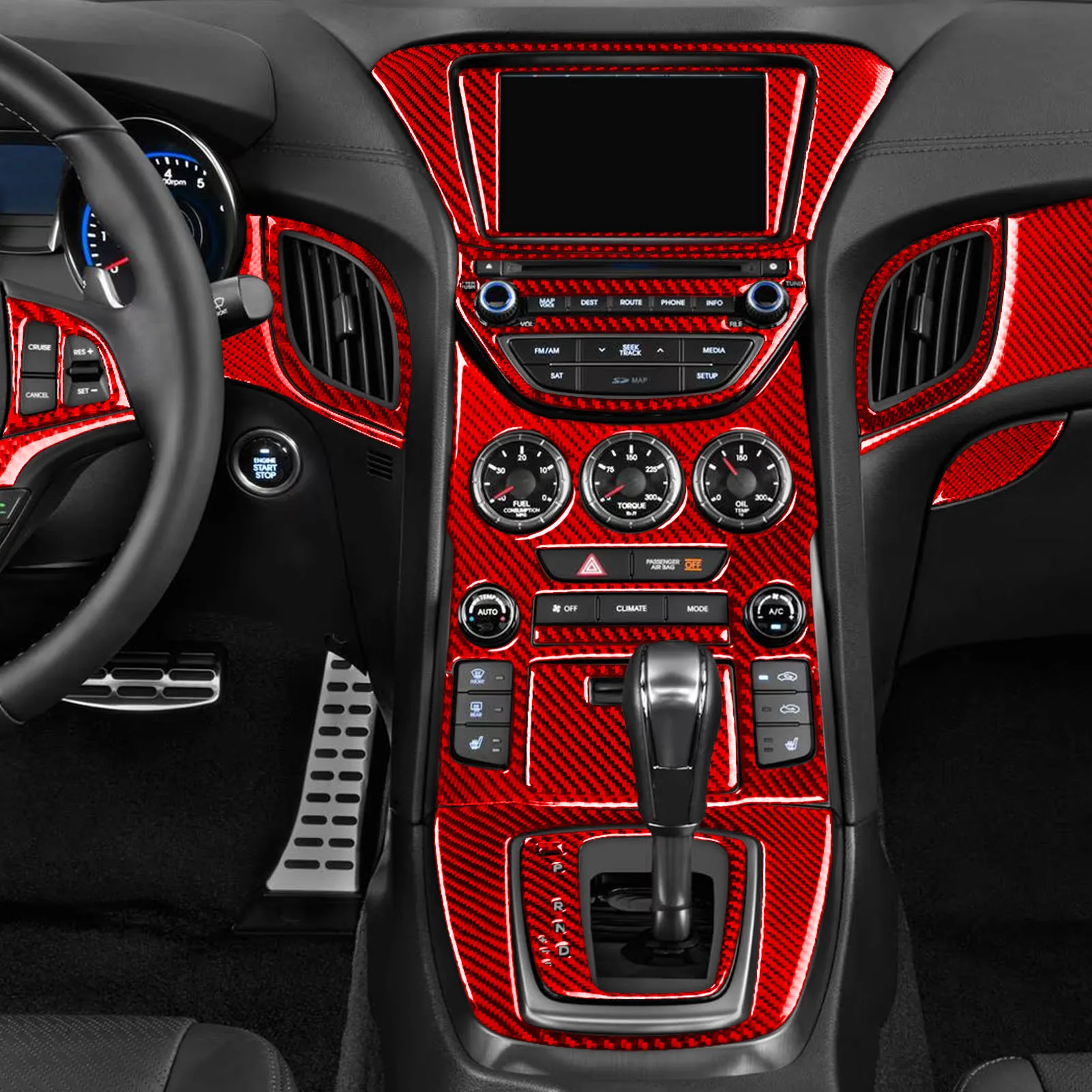 

For Hyundai Genesis Coupe 2013-2016 Car Accessories Red Carbon Fiber Center Console Gear Shift Air Vent Panel Set Trim Sticker