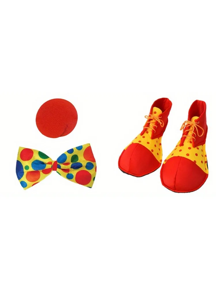 PESENAR-Conjunto de disfraz de payaso de circo, 8 piezas, zapatos de Nariz de payaso rojo, chaleco, sombrero, peluca, pajarita y guantes blancos, Cosplay de Halloween