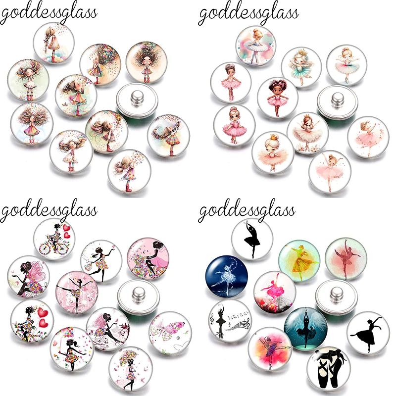 Dancing Girl Gymnastics Dance Baby ballet Fashion Photo 10pcs 12mm/18mm snap buttons for 12mm/18mm snap bracelets DIY jewelry