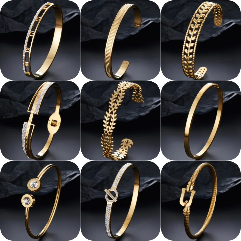 Roman Numeral Masonry Bracelet, Stainless Steel Gold Plated Silver Bracelet for Women, Rose Gold Jewelry Set