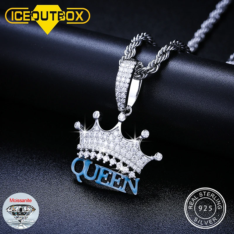 D VVS Moissanite Crown Queen Pendant Necklace S925 Silver Creativity Girl Men Hip Hop Fine Jewelry Fashion Personality Gift