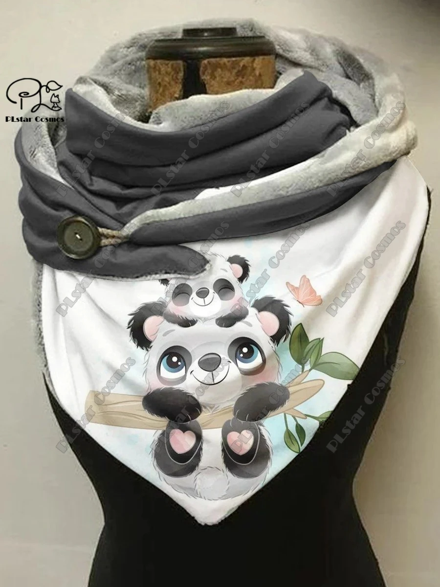 

3D printing animal series cute panda raccoon sloth koala pattern women's warm shawl spring and winter small triangle scarf