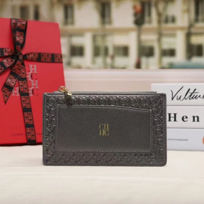 CH Ultra-Thin Wallet Solid Color Real Texture for Men And Women Simple Portable Zipper Coin Card Clutch Bag
