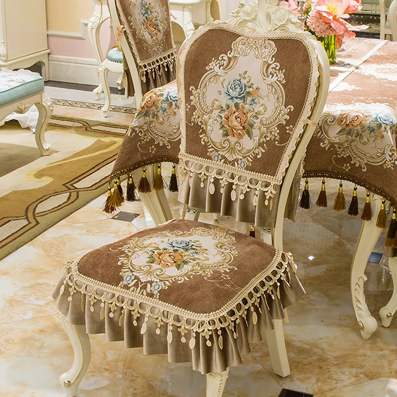 

European Style Dining Chair Covers Luxury Jacquard All-season Seat Cushion and Back Dining Room Decoration Anti-slip Chair Cover