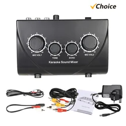 Portable Karaoke Sound Audio Stereo Echo Mixer Dual Microphone Inputs RCA Cable Power Adapter for TV PC Smartphone Amplifier