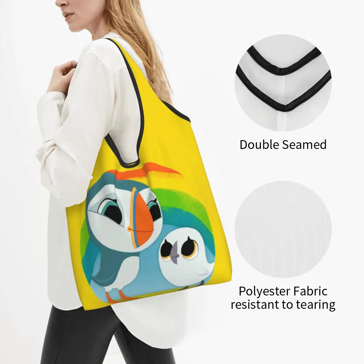 Puffins Preschool Gifts - Rocks - Irish Coast - Ireland Portable Tote Shopping Bags Shopper Bag Grocery Handbag Shoulder Bag