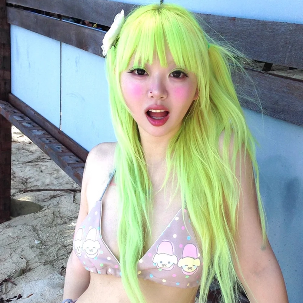 

Long Green Synthetic Straight Wigs with Bangs Fluffy Women Lolita Cosplay Wig Heat Resistant for Daily Party