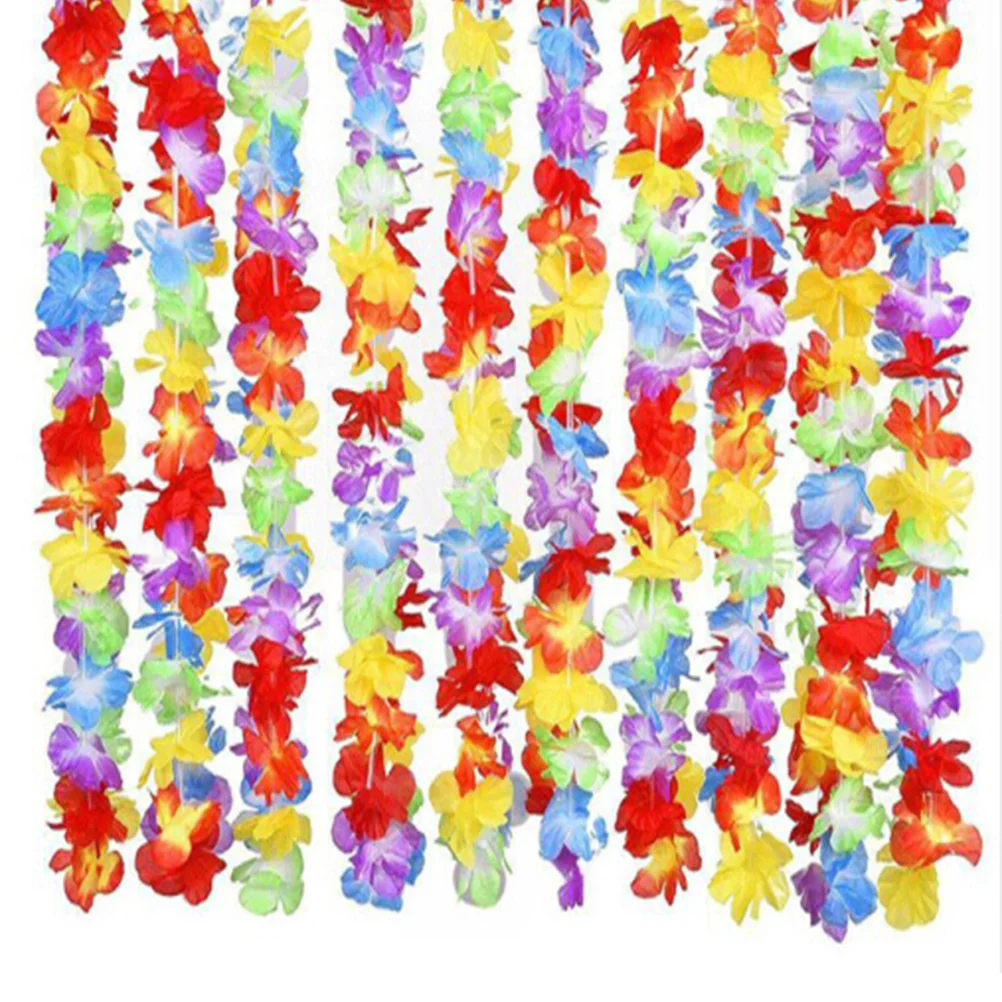 

10pcs Colorful Hawaiian Leis Necklace Flower Garland Tropical Luau Party Favors Beach Hula Costume Accessory