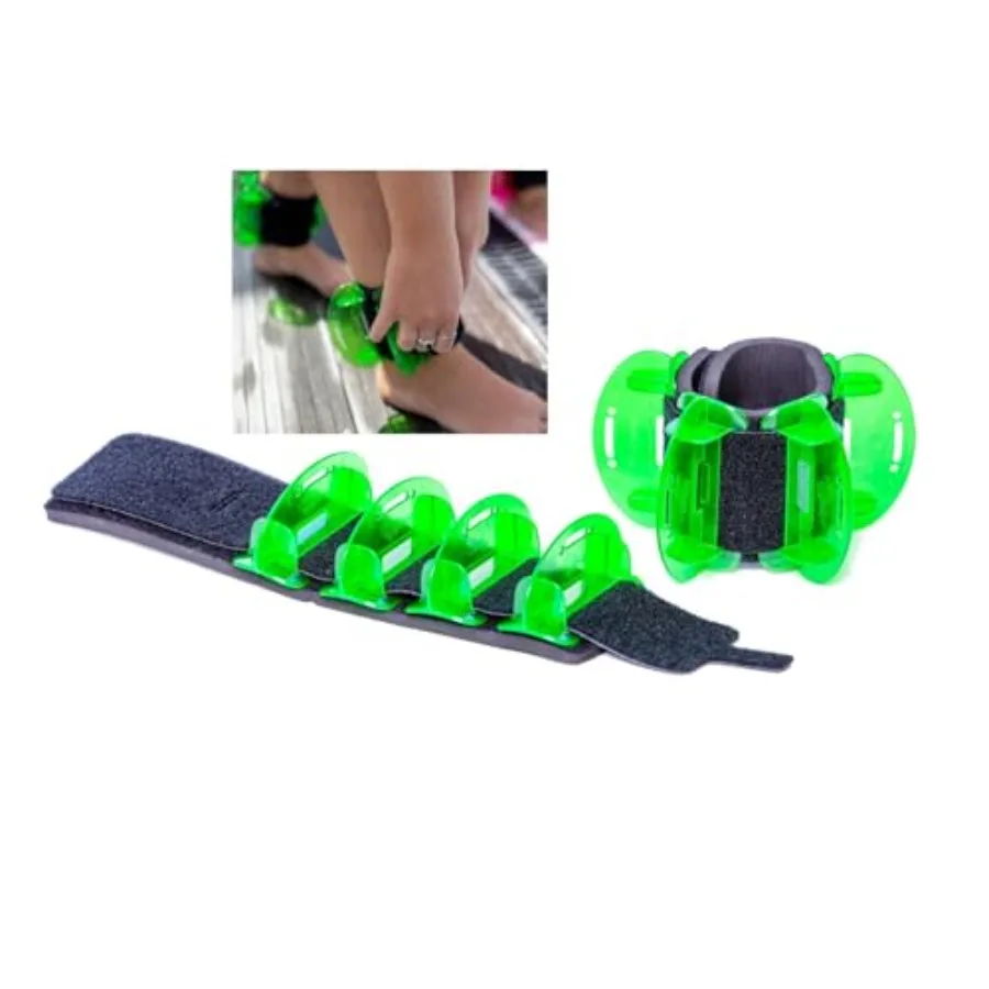 

Aquatic aerobics, HIIT swim training fin set green hybrid low-resistance fins with aquatic cuffs, leg water weights, and quick-
