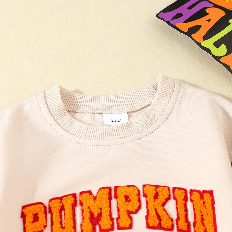 Cathery Halloween Newborn Baby Boys Girls Rompers Long Sleeve O Neck Letter Pumpkin Embroidery Sweatshirts Jumpsuits Clothes