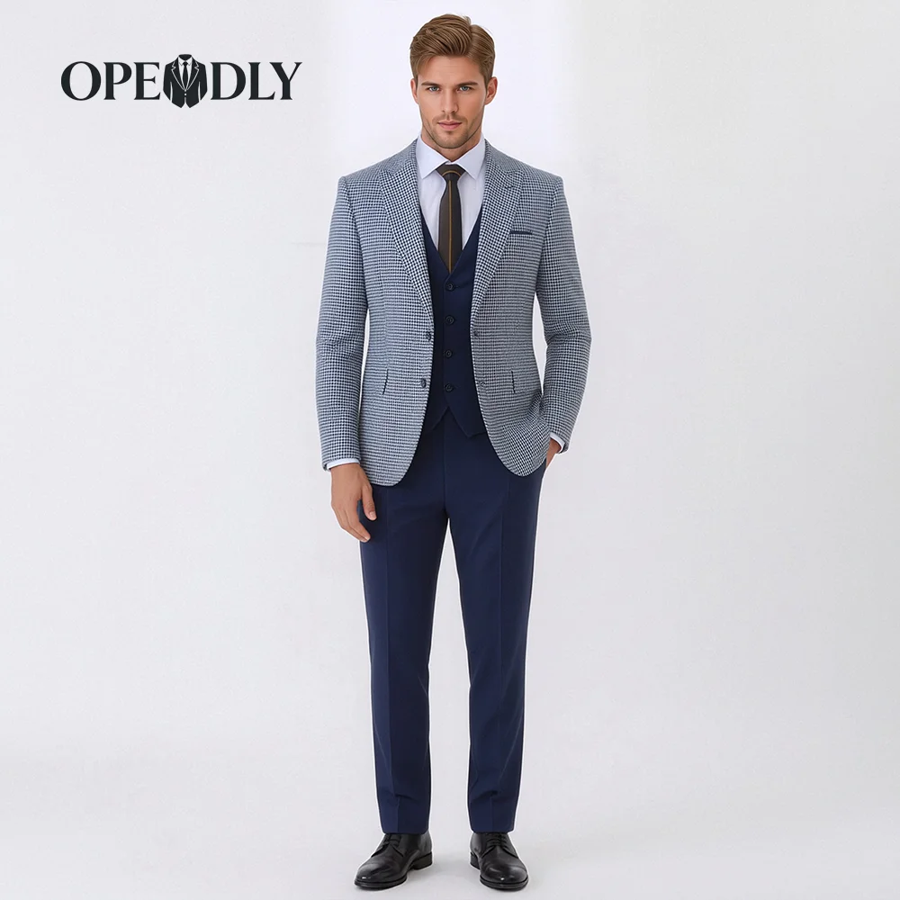 

OPEODLY Men's Slim Fit 3 Piece Tuxedo Suit One Button Blazer Jacket Vest Pants Set for Formal Wedding And Business Occasions