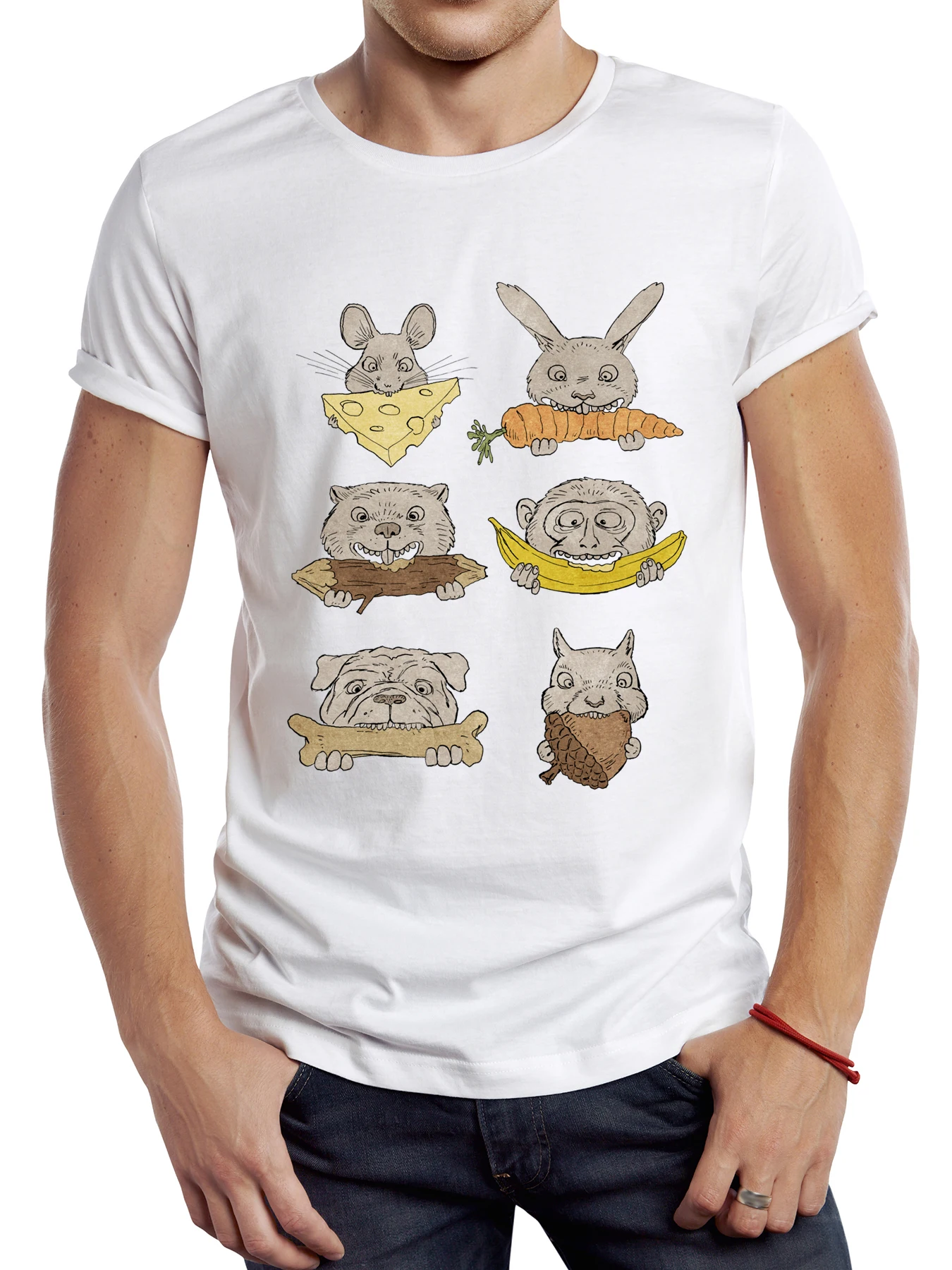 

FPACE Fashion Trend Vintage Rabbit Eatting Printed T-Shirt Men's Short Sleeve T-Shirt Casual Versatile Tops