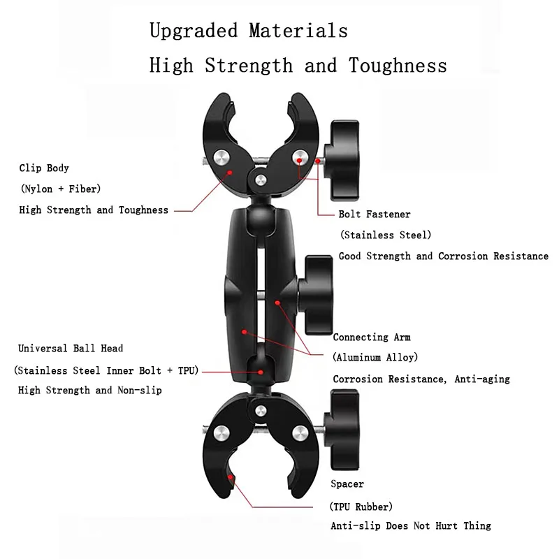 Motorcycle Double Socket Arm Clamp Strong Clip+1.5m Extended Selfie Stick for Insta360 X4 X3 X2 GoPro 12 11 10 9 DJI Action 4 3