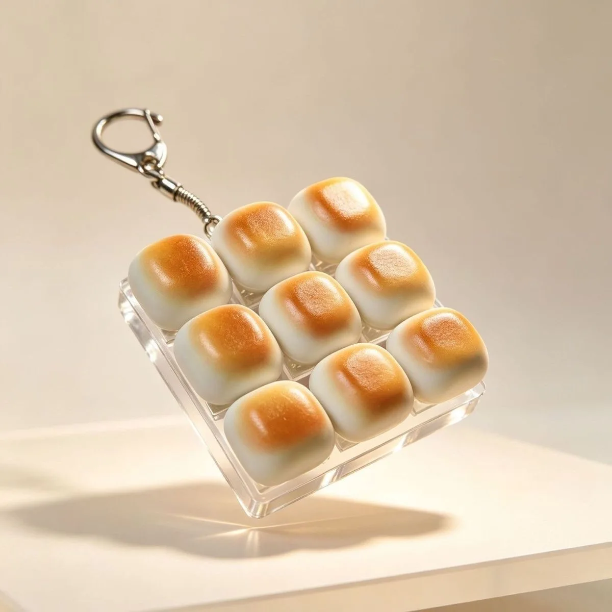 Fun Toast Bread Keychain with 9 Keyboard Keys Clicker Anti-Stress to Relieve Anxiety Decompression Sensory for Bag 9구 키캡 키링