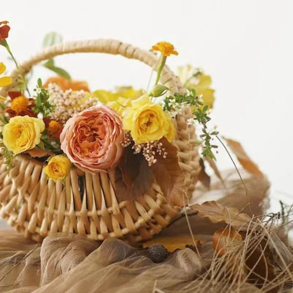 Wicker Rattan Basket Woven Flower Basket For Home Wedding Rattan Storage Basket Flower Girl Hand Basket Home Decor Storage Baske