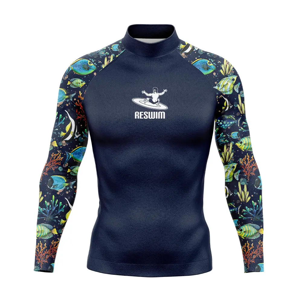 

2024 Men's Rash Guards UV Protection Swimwear Fish Swimming T-shirt Beach Long Sleeve Surfing Diving Swimsuit GYM Surf Rashguard