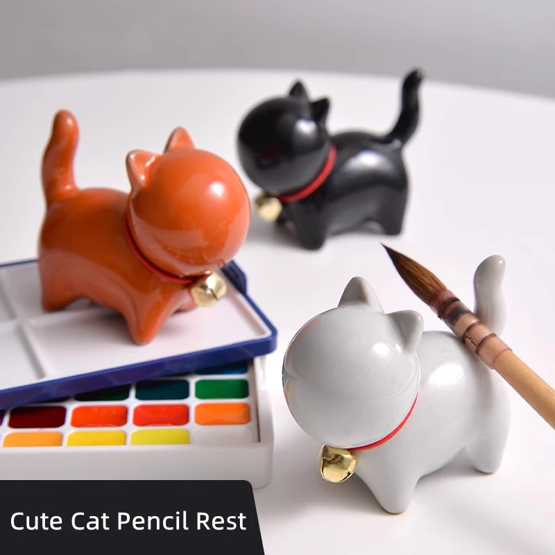 

Ceramic Cat Pen Pavilion Ornament Pen Holder Ceramic Creative Desktop Decorations Birthday Gifts for Boys and Girls Penholder