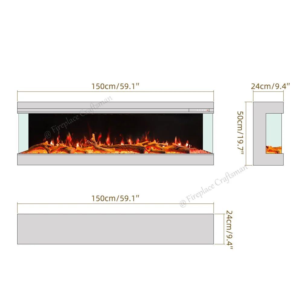 72 นิ้วไฟฟ้า Fire 3 ด้านกระจกในร่ม LED ตกแต่งเตาผิงไฟฟ้าเครื่องทําความร้อน 3 ด้านข้างแก้วไม้เตาผิง