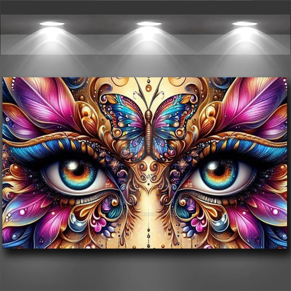 

Purple Butterfly Woman Eyes 5D DIY Diamond Art Painting Kit Woman Full Round Mosaic Craft Kit for living Room decor Big Size
