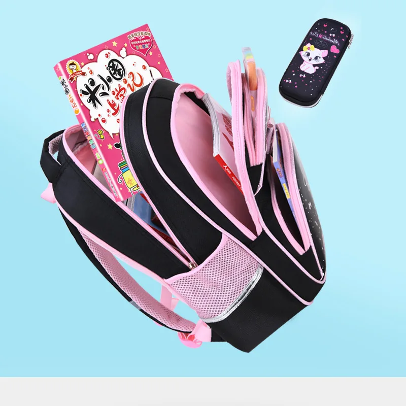 Japanische und koreanische Version Schultasche Ergonomische Ridge Care Grundschule Kinder Niedlicher Mädchenrucksack Rosa Katze Schleife Geschenk