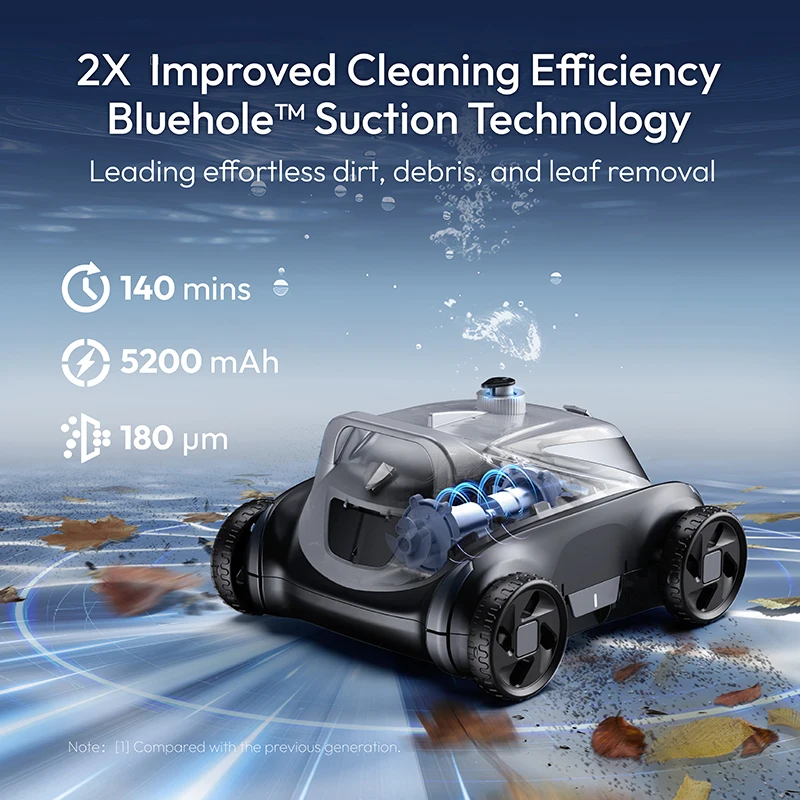 Cordless Robotic Pool Cleaner, 7800mAh Large Battery 150 Mins Runtime, Dual Motor Automatic Pool Vacuum 10m³/h Strong Suction, Bottom Cleaning Robot for Above Ground Pools up to 100㎡