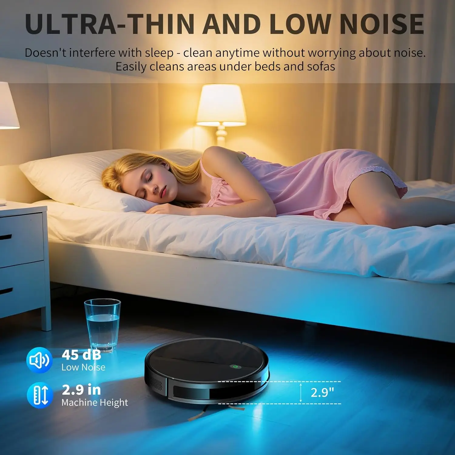 مجموعة مكنسة وممسحة روبوت 2 في 1، شفط 5000 باسكال، وقت تشغيل 120 دقيقة، 2.9 بوصة رفيع، تطبيق/صوتي/جهاز تحكم عن بعد، شحن ذاتي