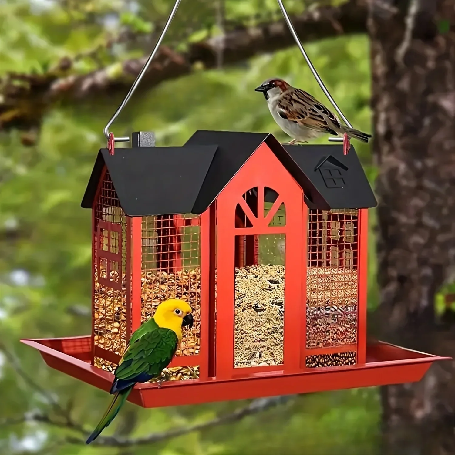 1pc wild bird feeder, used for outdoor hanging, large capacity bird nest metal mesh wild bird feeder