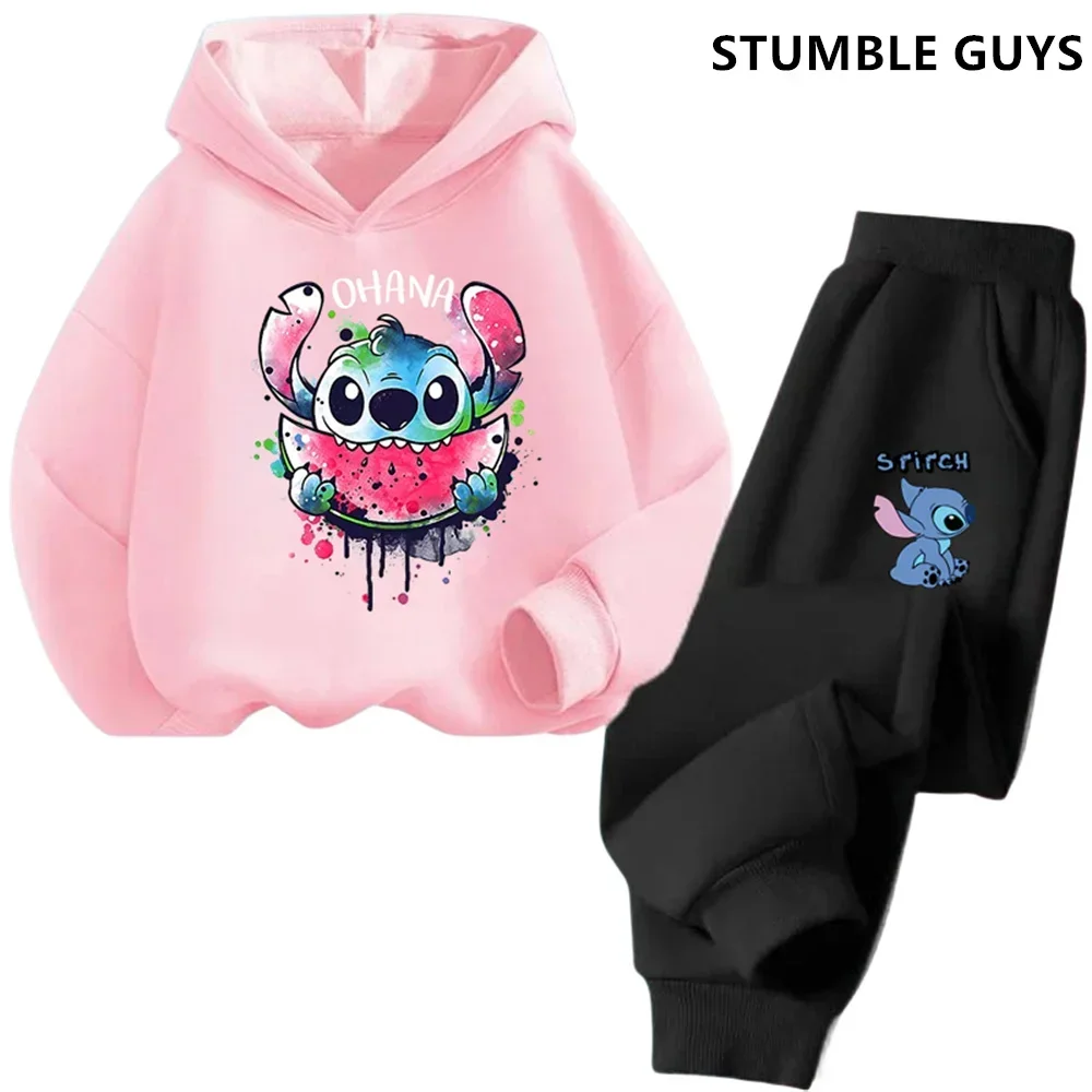 Children's Kawaii Stitch Children's Trucksuit Clothing 3-14 Years Old Boys and Girls Clothing Street Casual Sports Sweatshirt