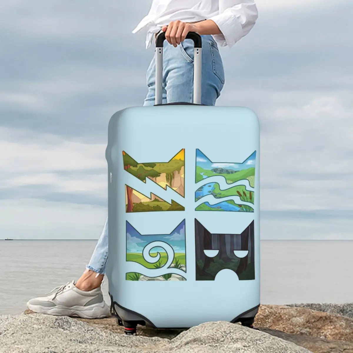 

Four Warriors Warrior Cats Suitcase Cover Protection Elastic Travel Luggage Protector Covers for 18-32 Inch